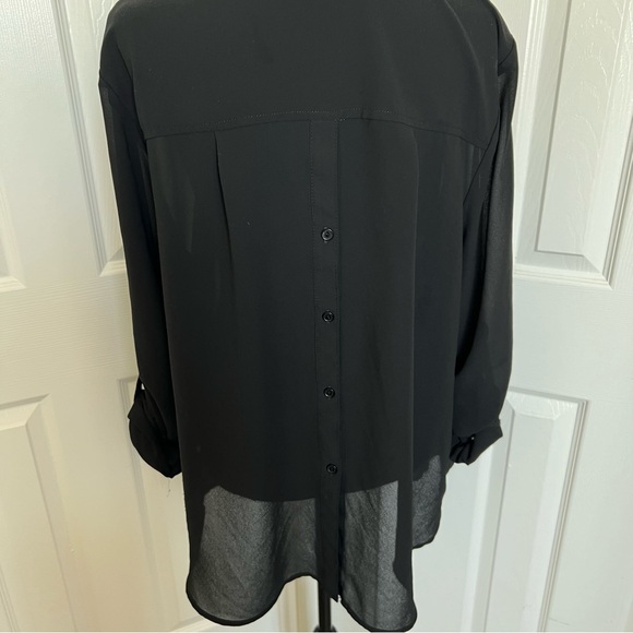 💋 Black Sheer Active USA Buttons Front & Back Blouse Top Size 3X - Picture 5 of 9